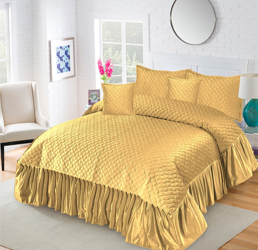 5-Pcs Frilled Bedsheet With Multi Needle Quilting